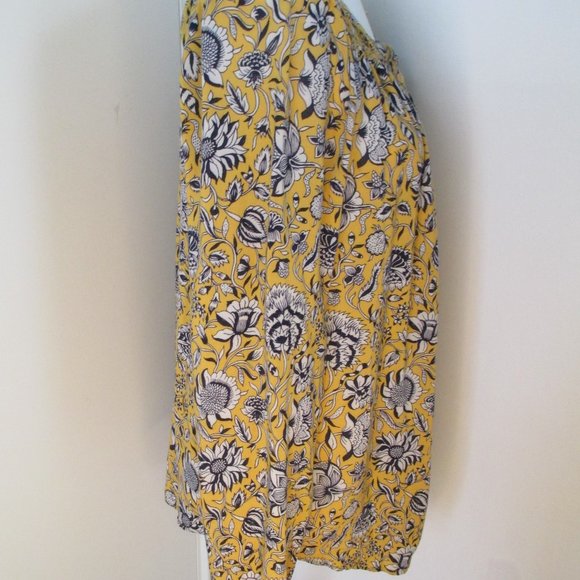 Lucky Brand Yellow and Blue Floral Button-Down Collarless Top Size L - Picture 3 of 12